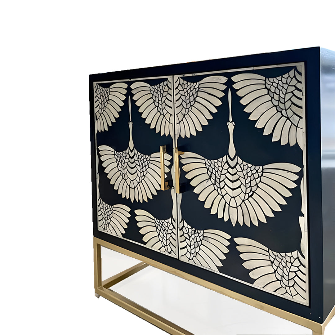 Feather Pattern Black Bone Inlay Chest of Drawers