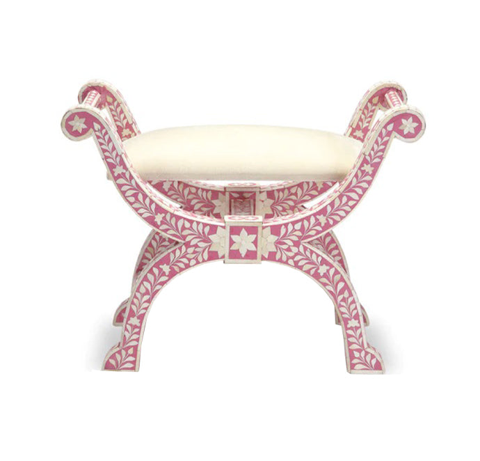 HANDMADE PINK BONE INLAY FLORAL JENNY STOOL