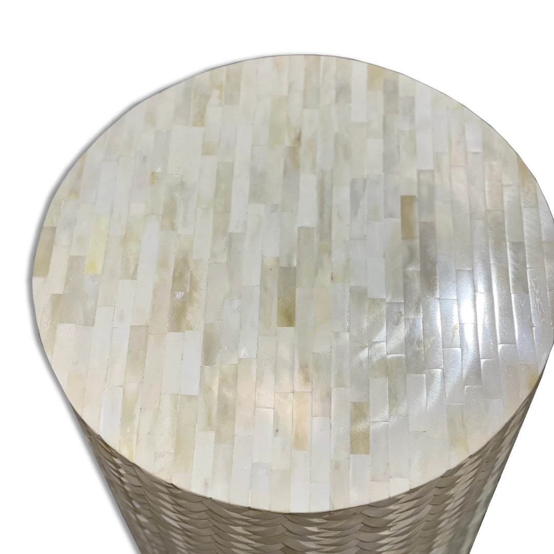 Handmade Customized Bone Inlay Round Stool- BASKET WEAVE