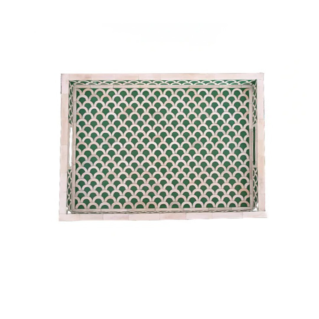 Handmade Customized Bone Inlay rectangular Serving Tray