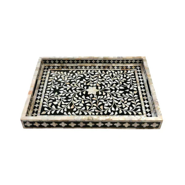 Mother of pearl inlay Rectangle Serving Tray Black