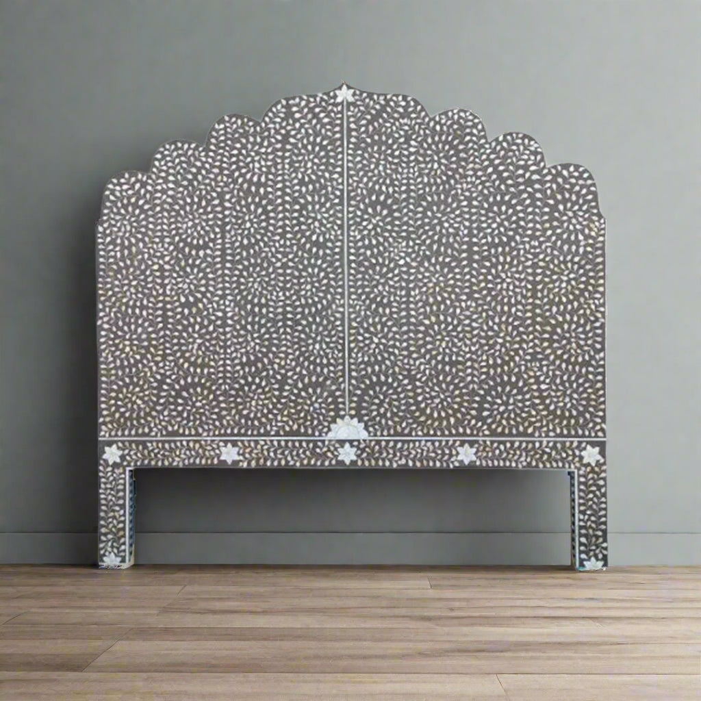 Handmade Customized Mother of Pearl Floral Pattern Bedhead