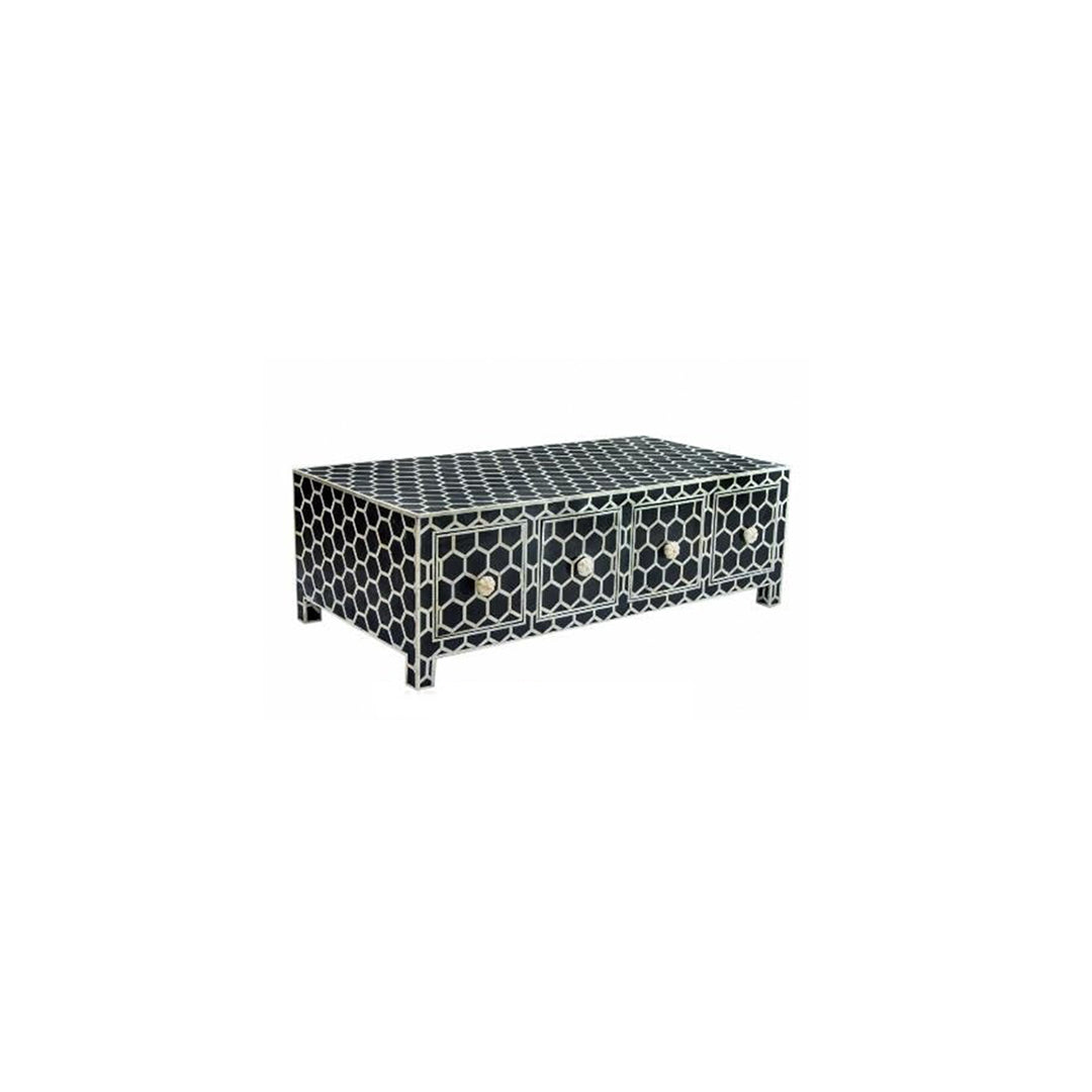 Bone Inlay Geometric Honeycomb Pattern Coffee Table