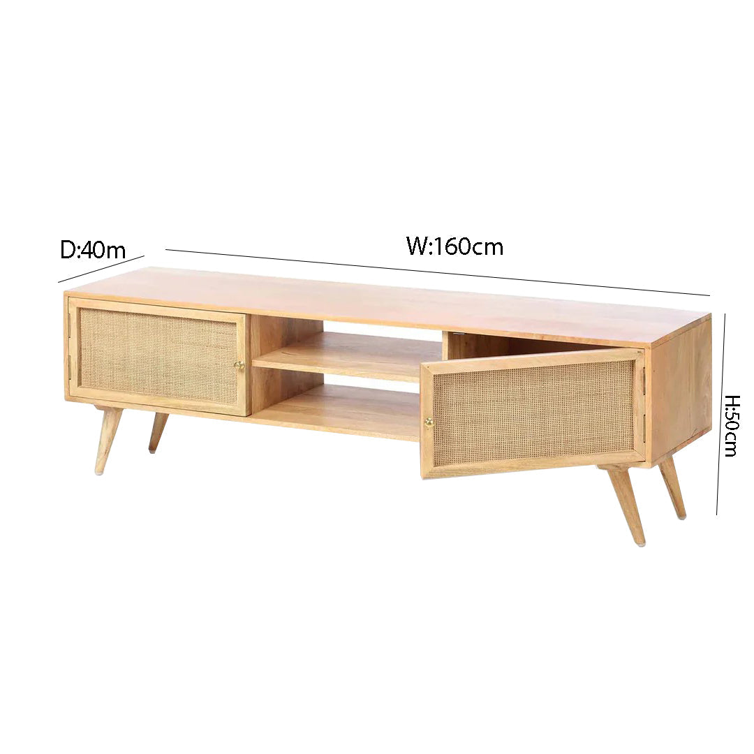 Handmade Wooden Cane/ Rattan Media / TV Unit 2 Doors