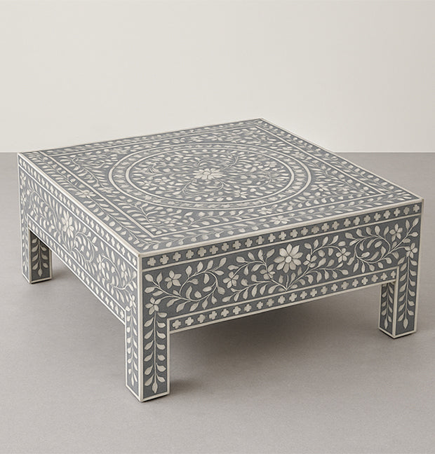 Beautiful Handcrafted Bone Inlay Coffee Table – Grey