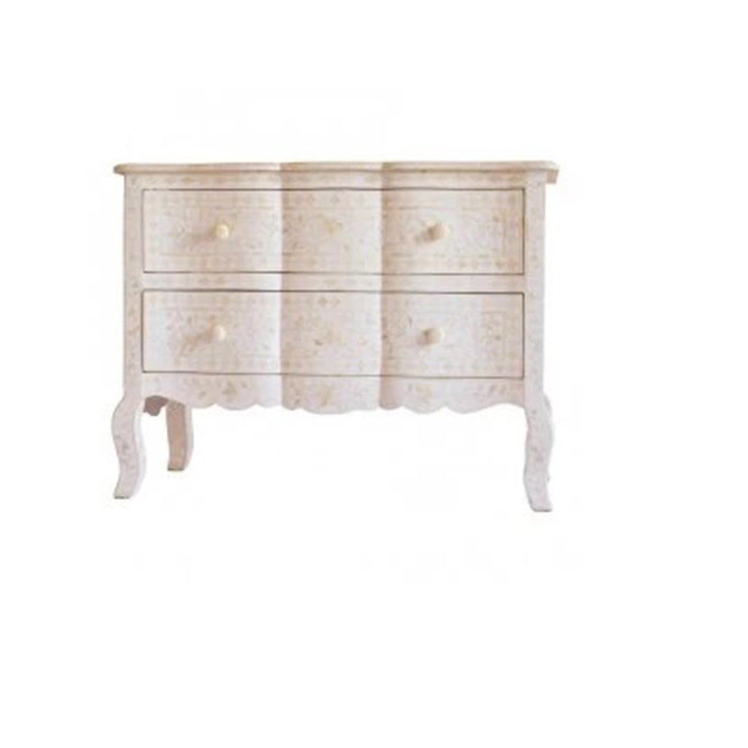 Bone Inlay Chest Of 2 Drawers, Floral Vintage Pattern In White