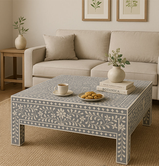 Beautiful Handcrafted Bone Inlay Coffee Table – Grey