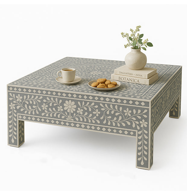 Beautiful Handcrafted Bone Inlay Coffee Table – Grey
