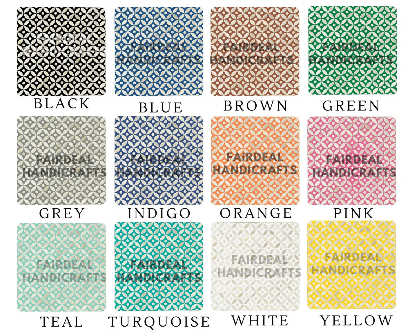 Bone Inlay Geometric Blue and White Round Mirror Frames with Complimentary Mirror