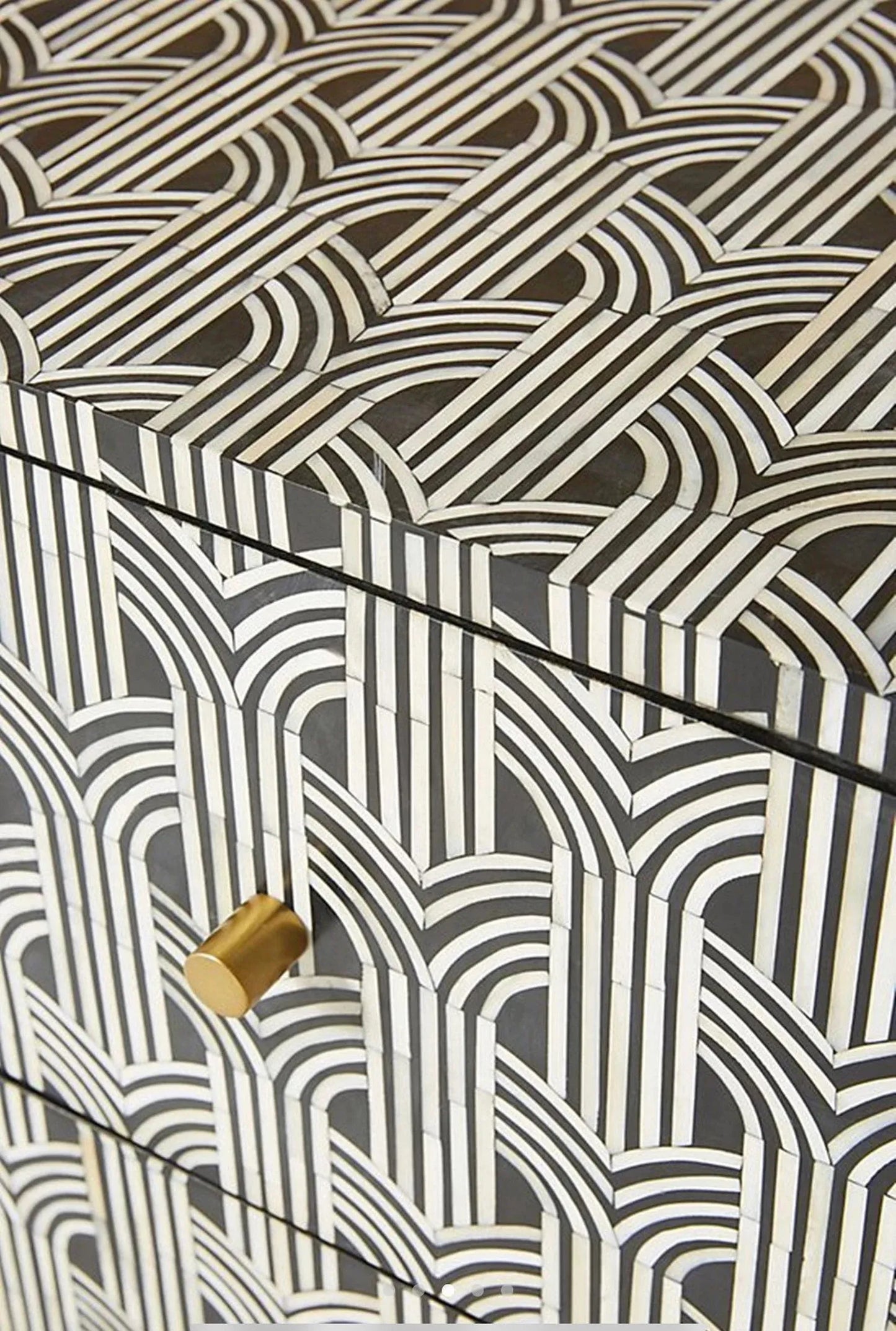 Handmade Bone Inlay Geometric Pattern Bedside