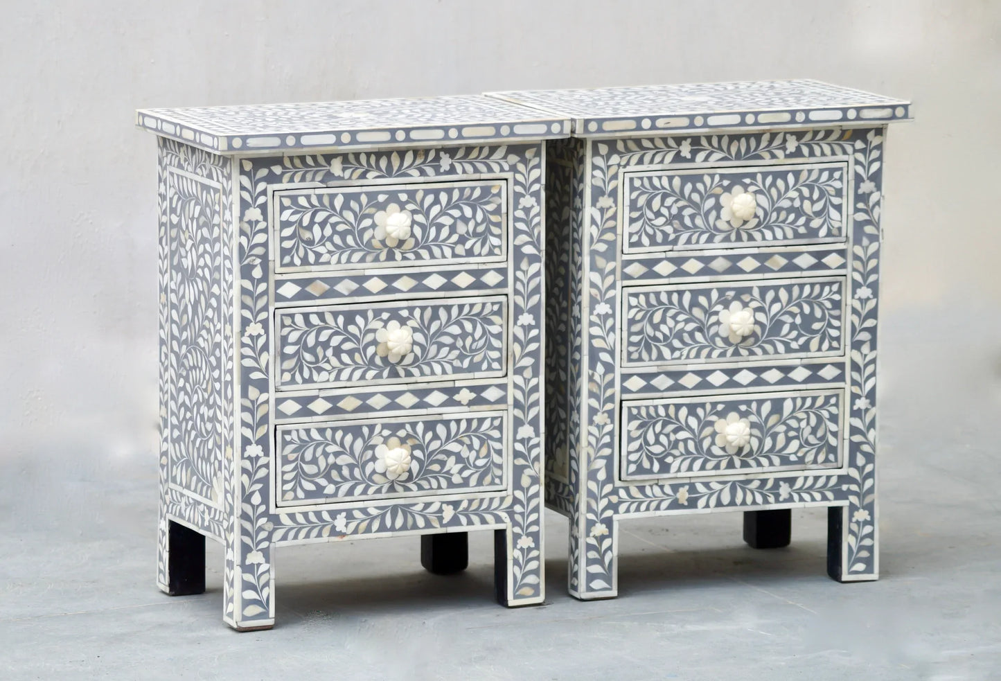 Grey Floral Pattern Nightstand