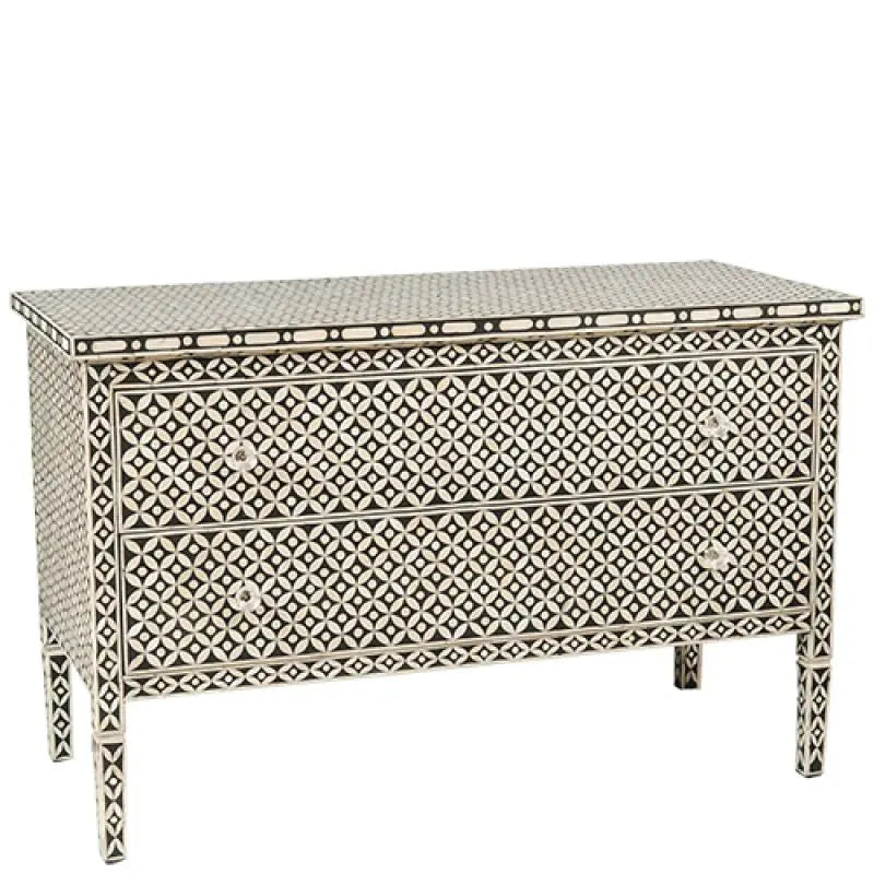 Bone Inlay Chest Of 2 Drawers, Eye Pattern In White