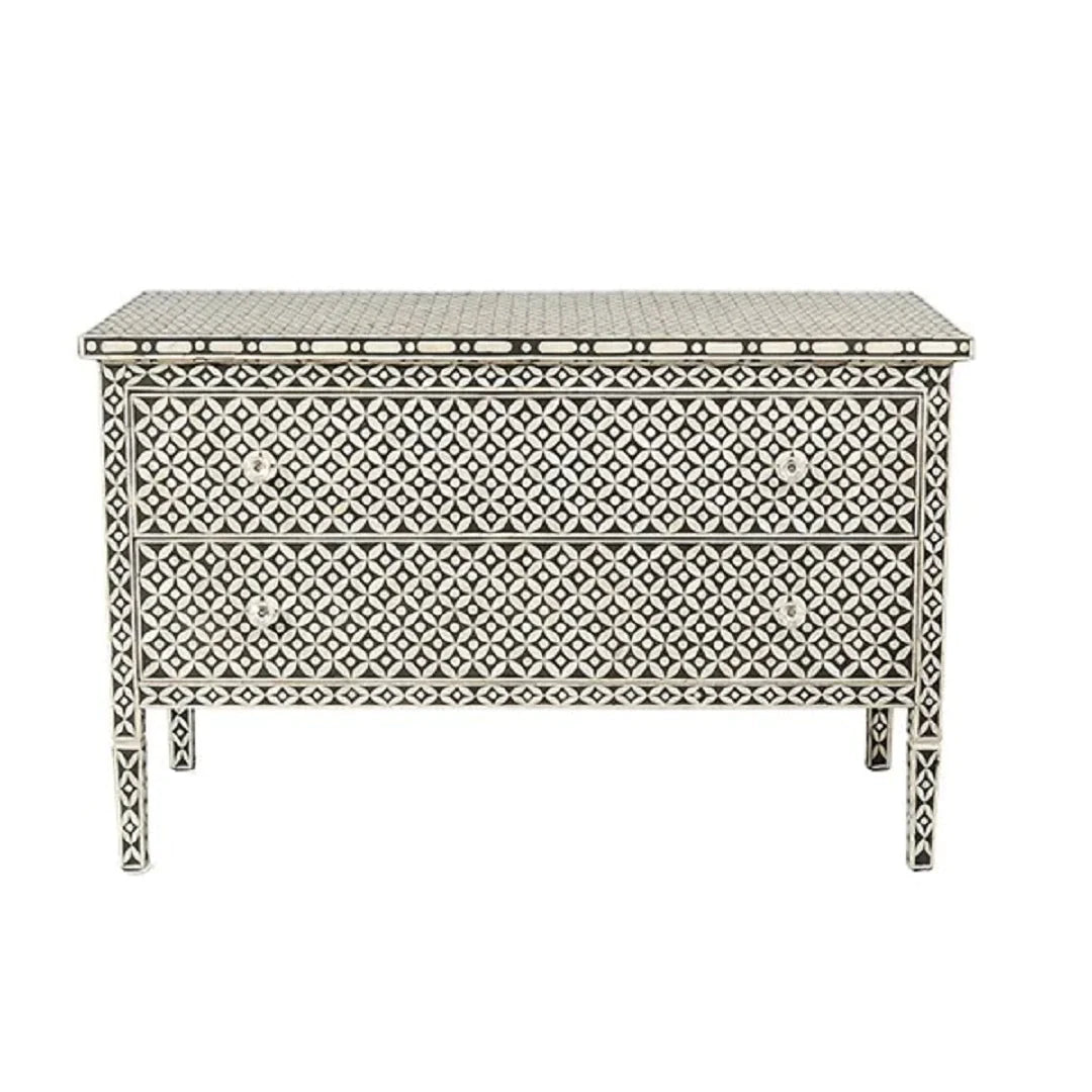 Bone Inlay Chest Of 2 Drawers, Eye Pattern In White