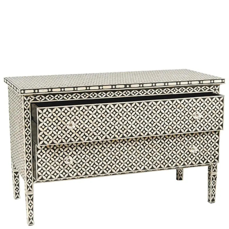Bone Inlay Chest Of 2 Drawers, Eye Pattern In White