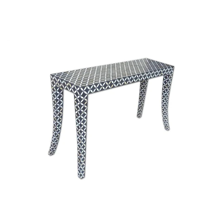 Handmade Mother of Pearl Black Geometric Pattern Console Antique Vintage Table for Home and Living room