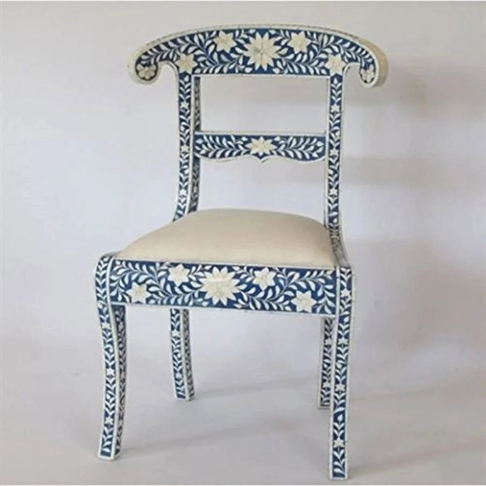 Handcrafted Bone Inlay Blue Chair