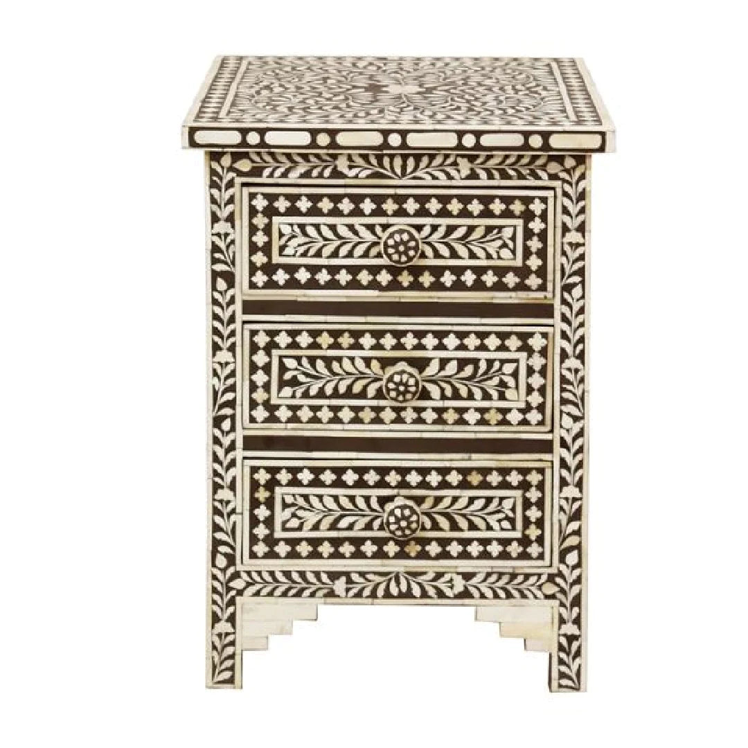 Handmade Bone Inlay brown Bedside