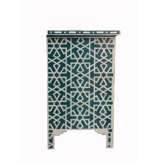 Bone Inlay Chest Of 4 Drawers , Geometric Pattern In Indigo