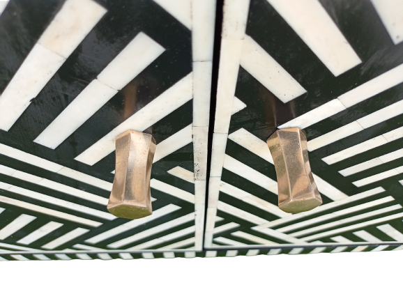 Bone Inlay Chest Of 2 Cabins, Geometric Pattern In Black