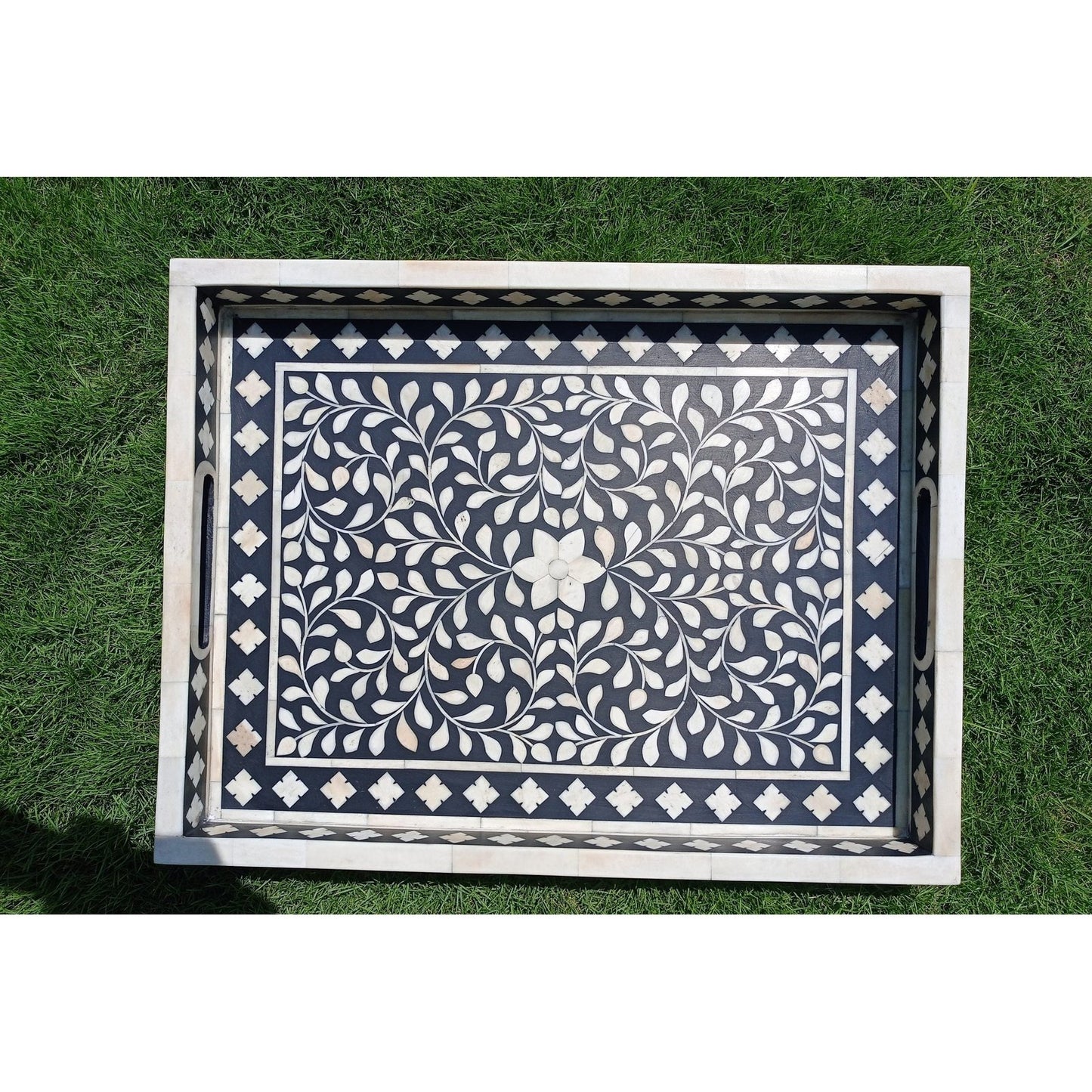 Handmade Customized Bone Inlay Floral Pattern Serving Tray