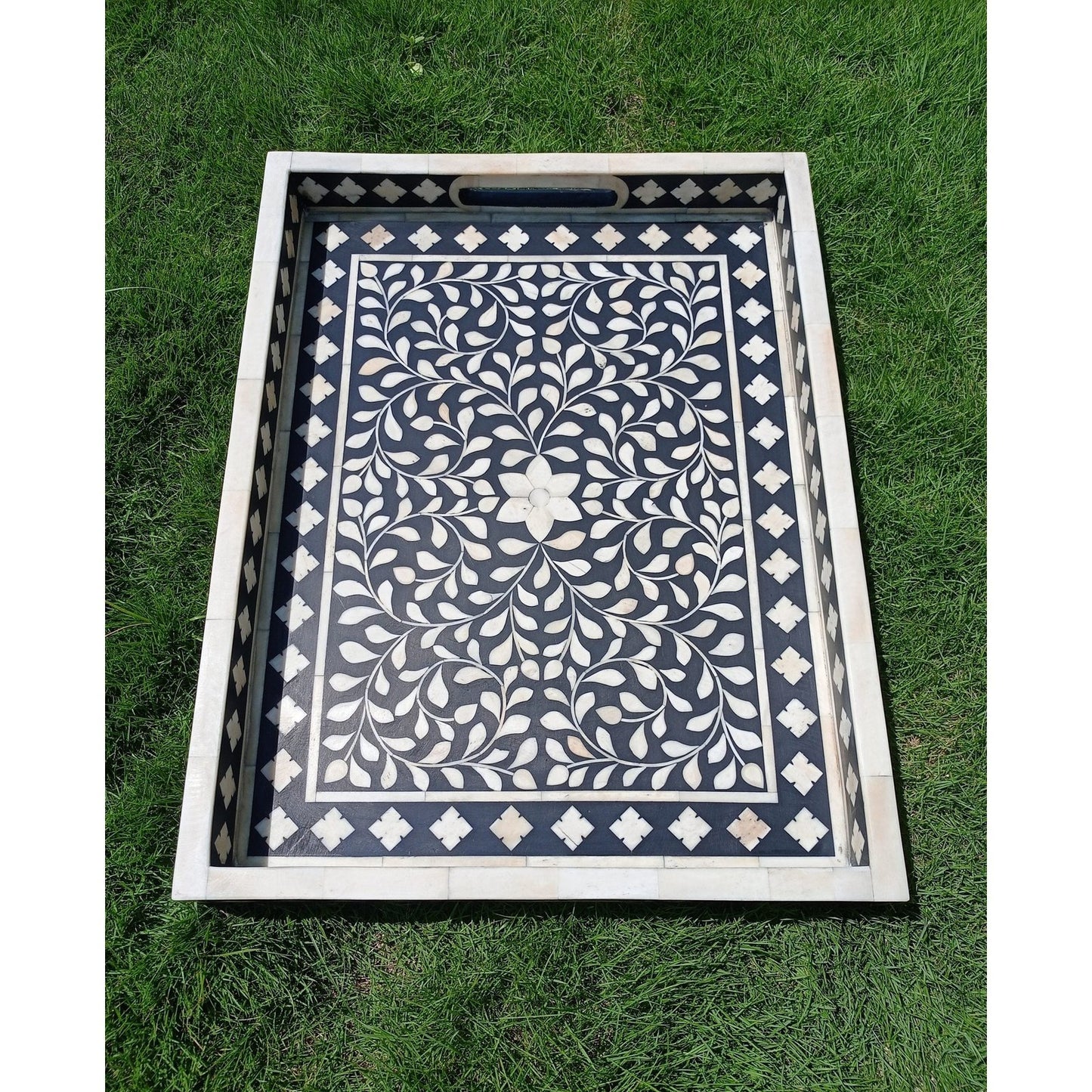 Handmade Customized Bone Inlay Floral Pattern Serving Tray