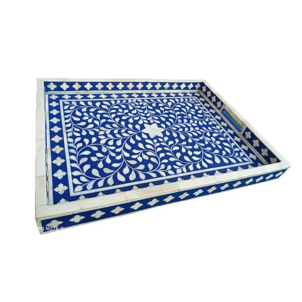Handmade Customized Bone Inlay Floral Pattern Serving Tray