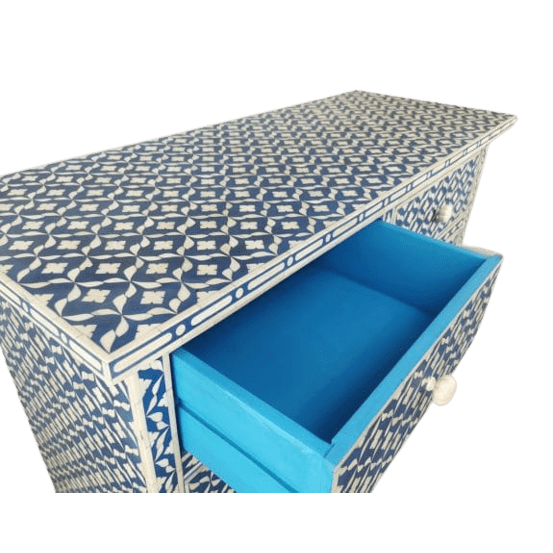 Bone Inlay Chest Of 4 Drawers , Eye Pattern In Indigo