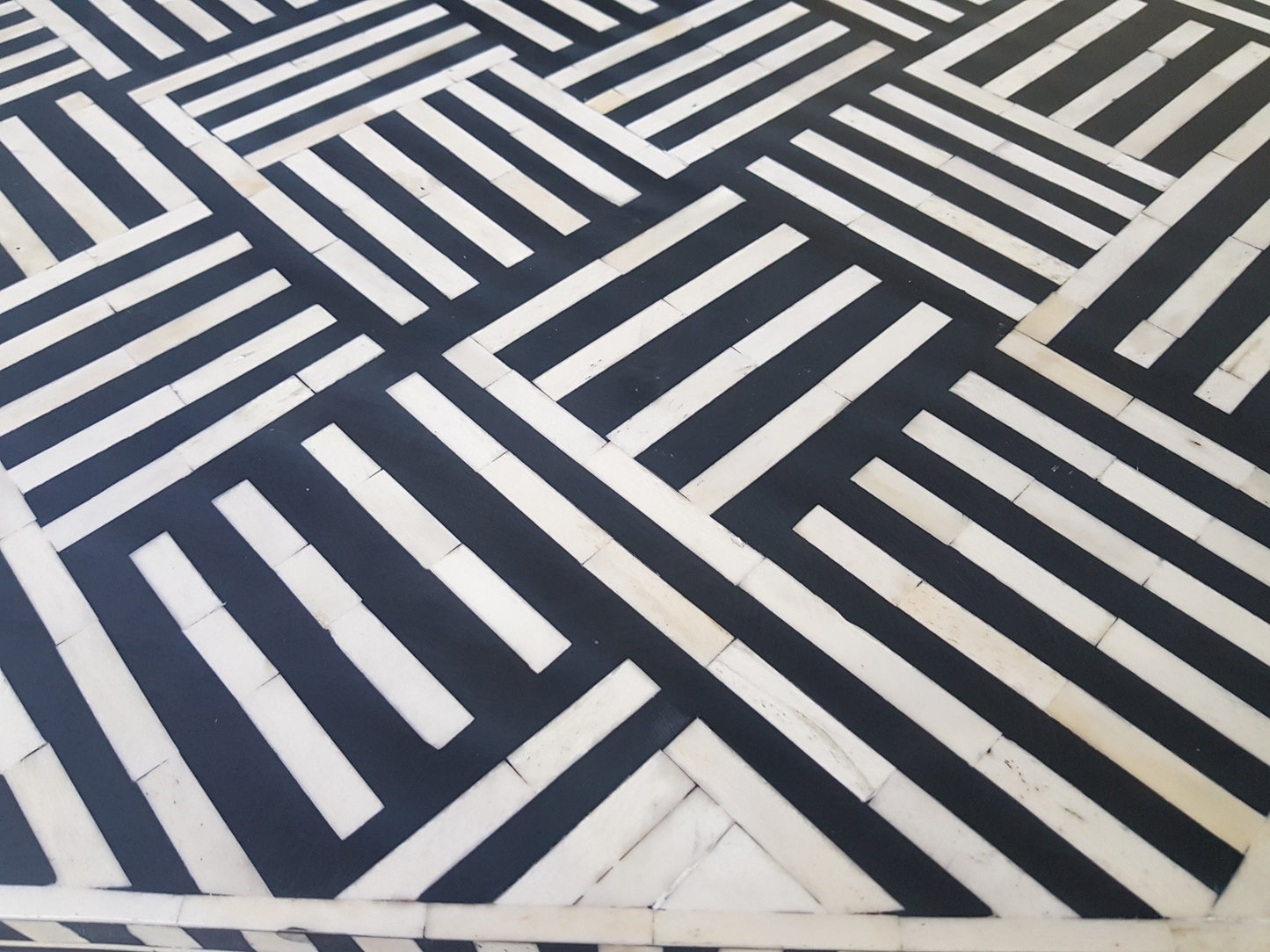 Bone Inlay Chest Of 6 Drawers, Geometric Pattern In Black