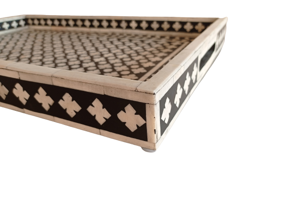 Handmade Customized Bone Inlay Rectangular Serving Tray