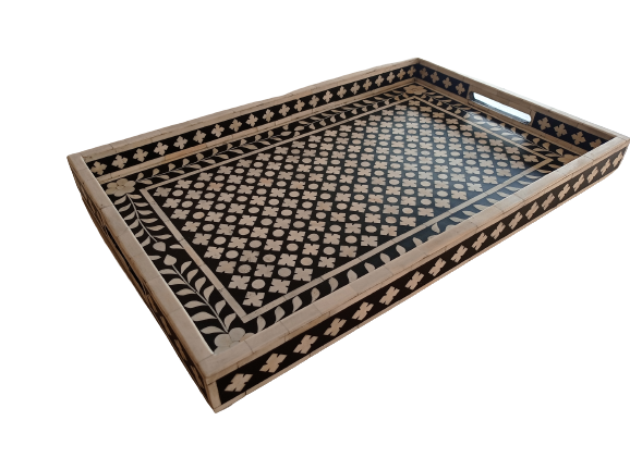 Handmade Customized Bone Inlay Rectangular Serving Tray