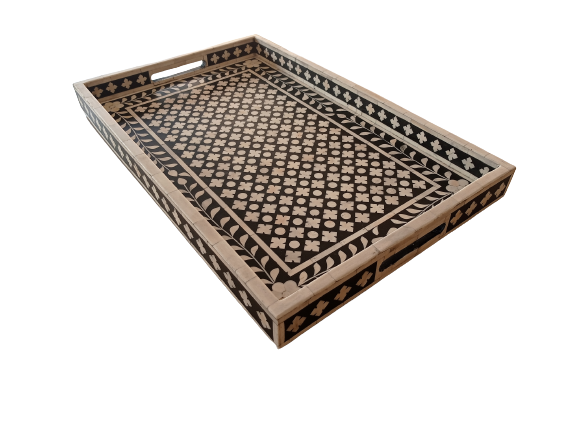 Handmade Customized Bone Inlay Rectangular Serving Tray