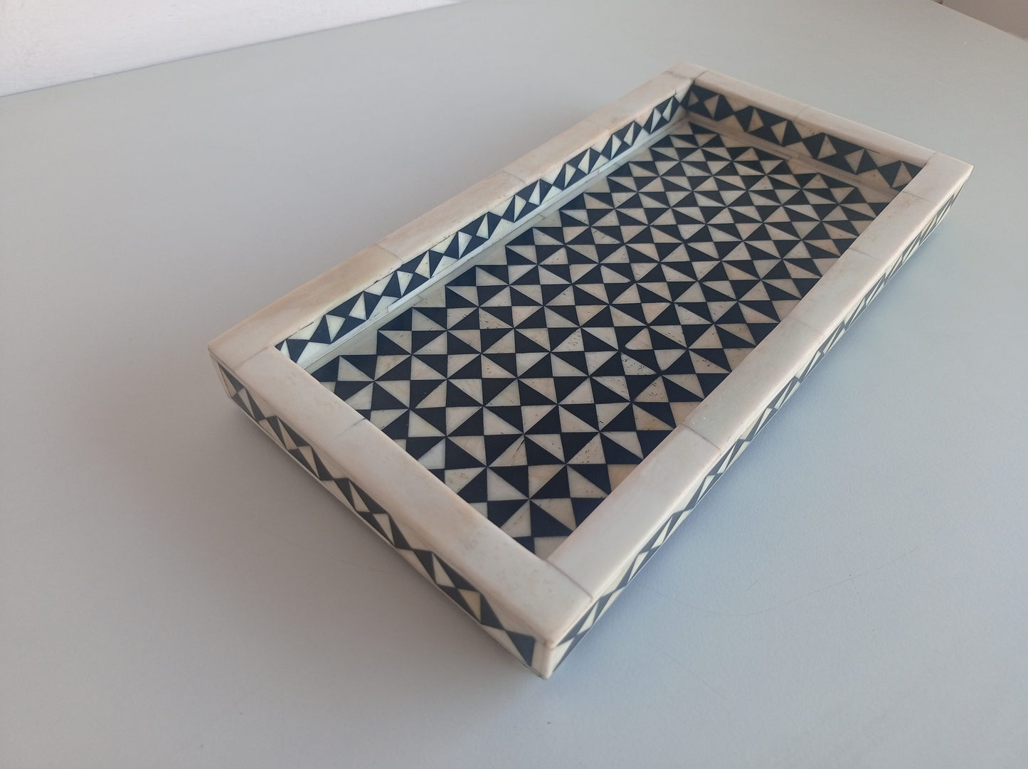 Handmade Customized Bone Inlay Geometric Pattern Serving Tray