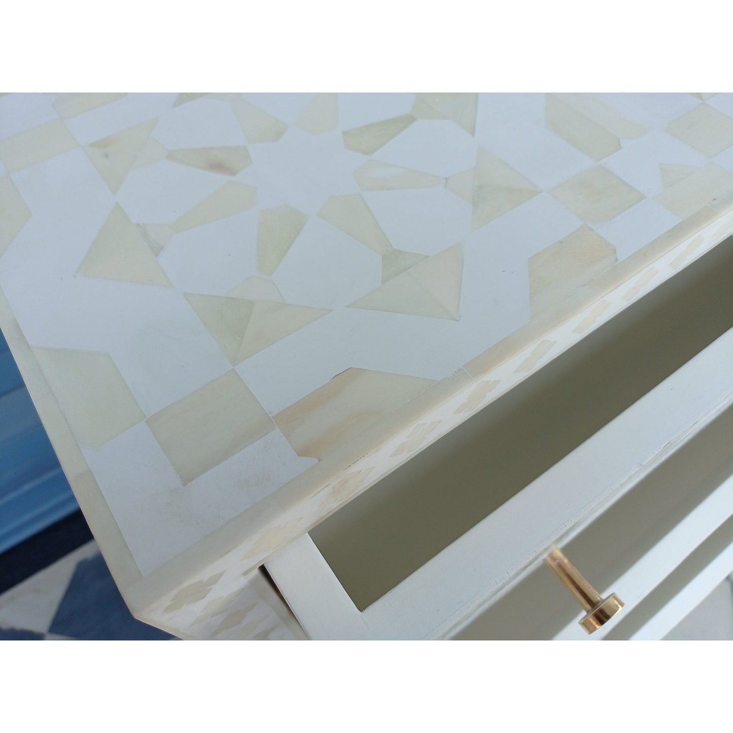 Bone Inlay Chest Of 6 Drawers, Moroccan Pattern