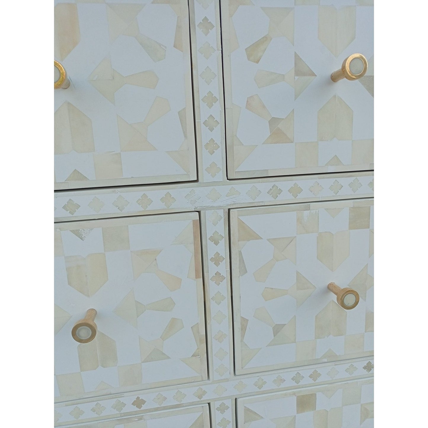 Bone Inlay Chest Of 6 Drawers, Moroccan Pattern