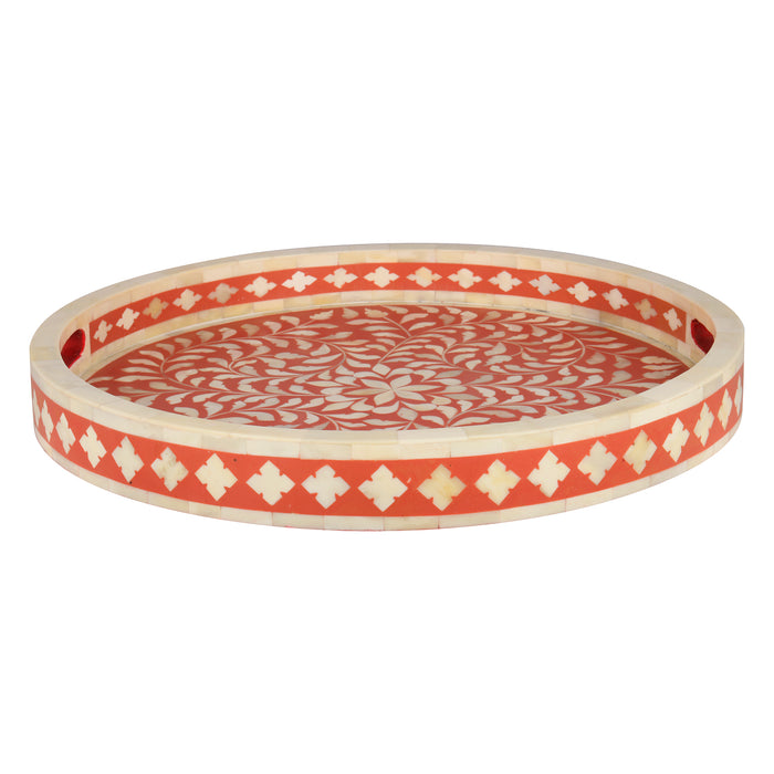 Handmade Customized Bone Inlay Round Serving Tray