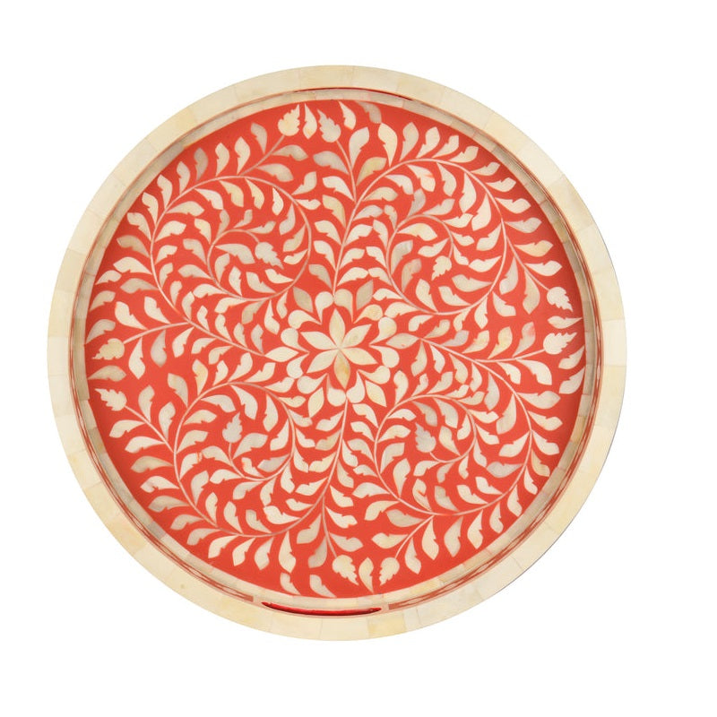 Handmade Customized Bone Inlay Round Serving Tray