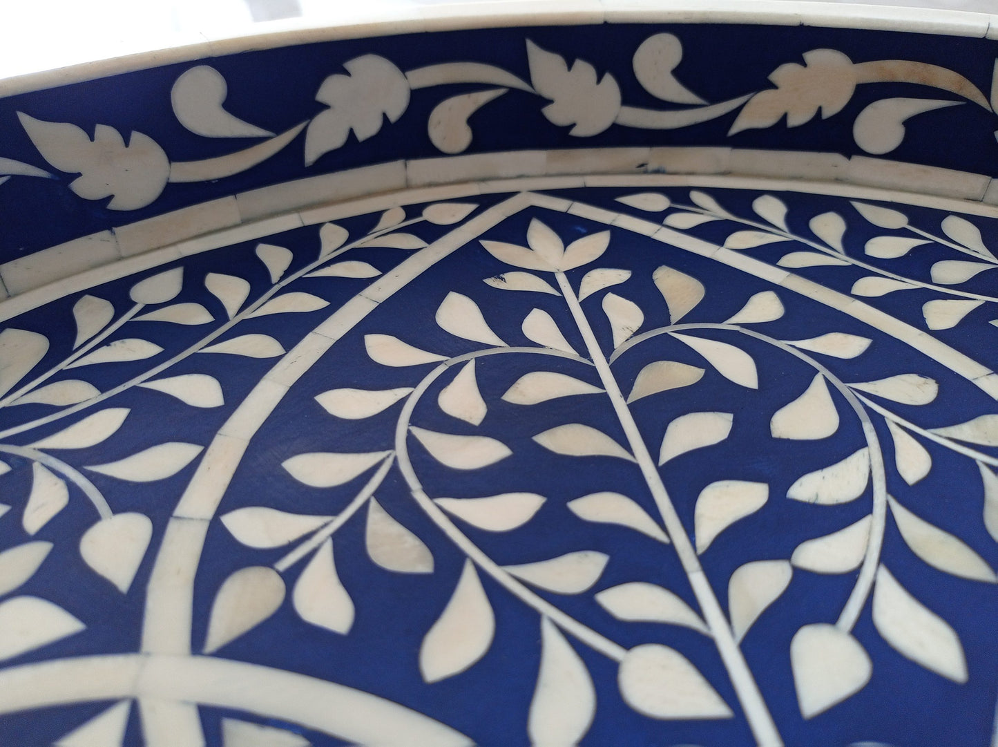Handmade Customized Bone Inlay Round Serving Tray