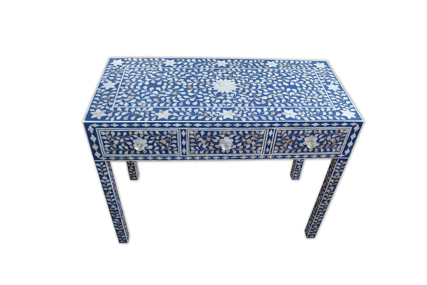 Handmade Customized Mother of Pearl 3 Drawer Console Table