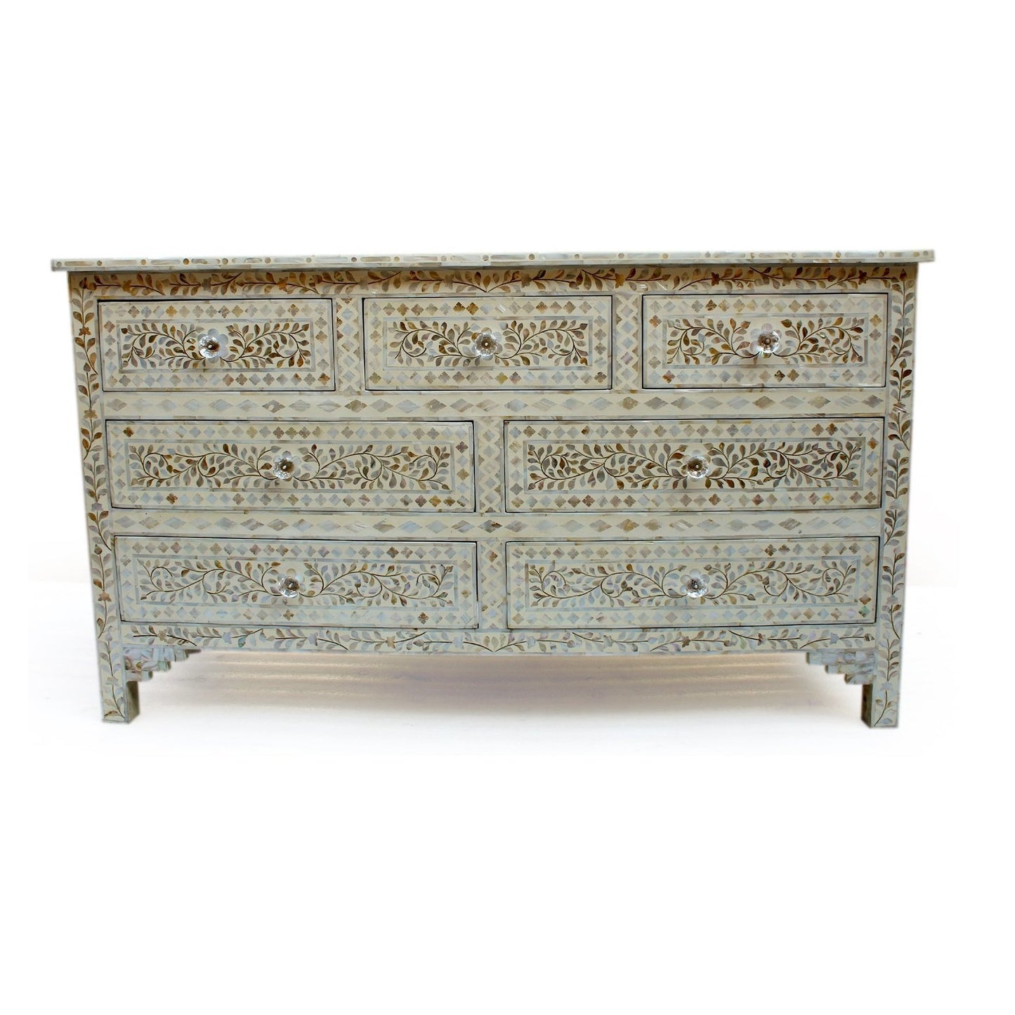 Handmade Customized Mother of Pearl Chest of 7 Drawer