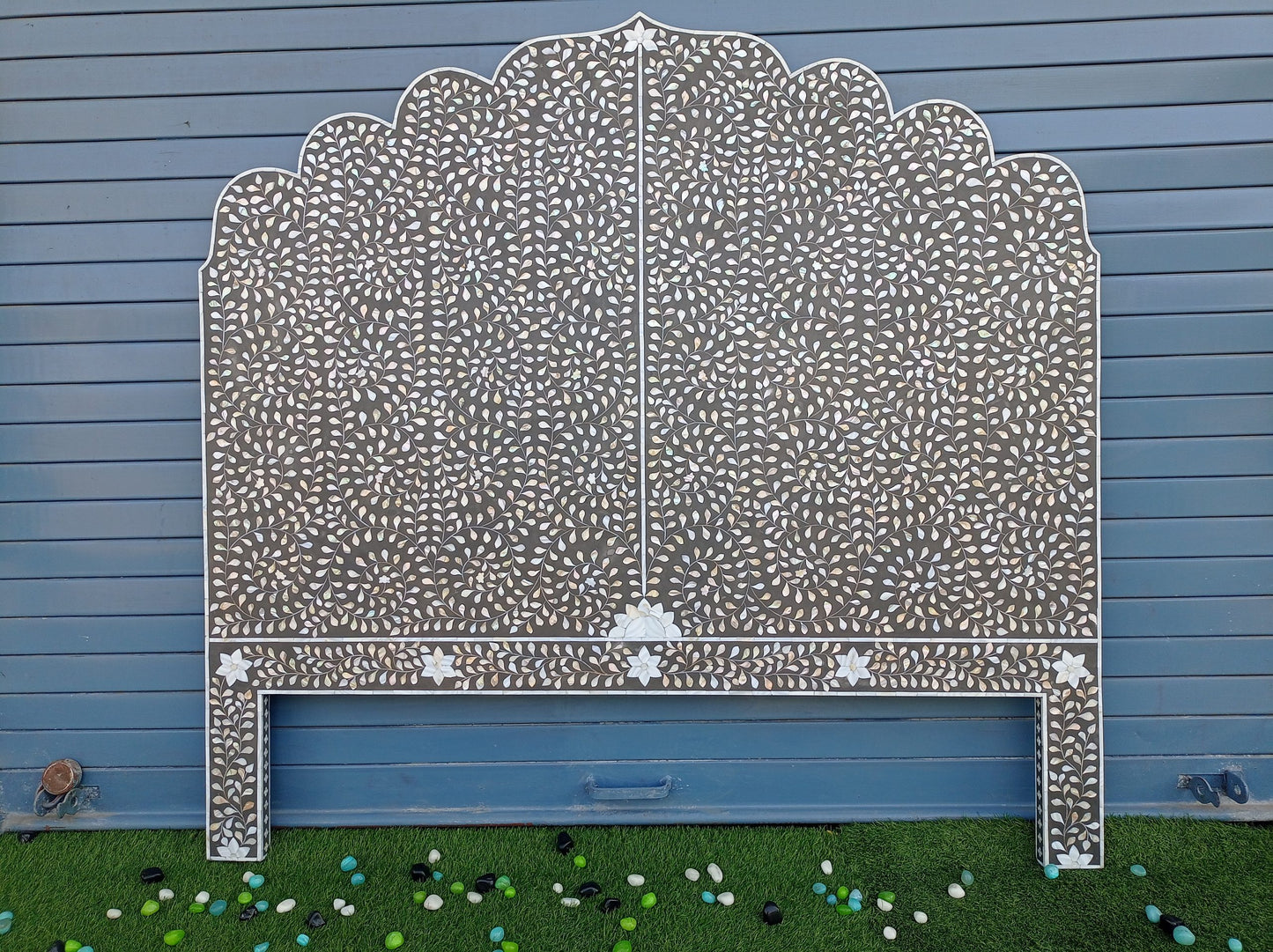 Handmade Customized Mother of Pearl Floral Pattern Bedhead