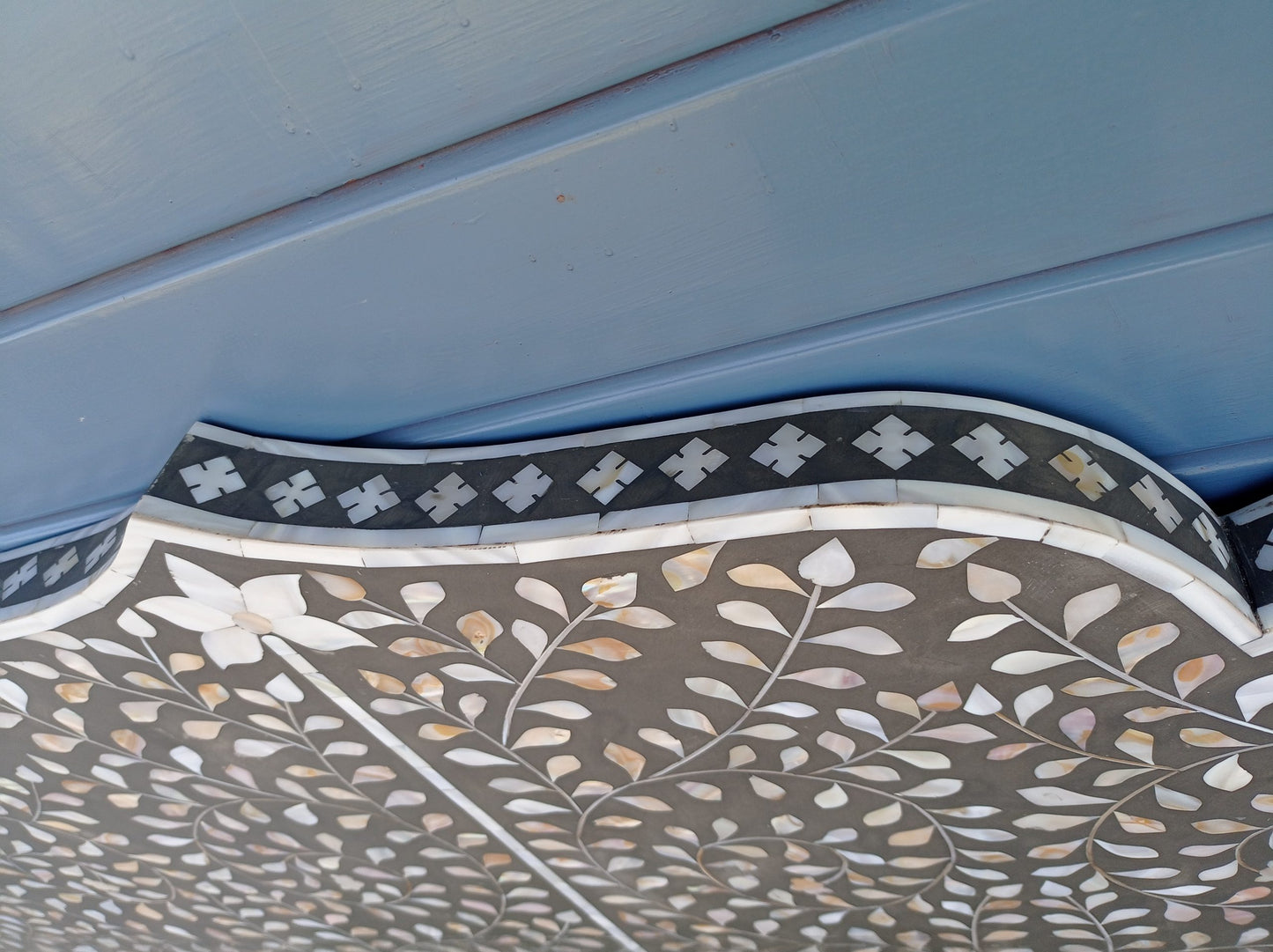 Handmade Customized Mother of Pearl Floral Pattern Bedhead