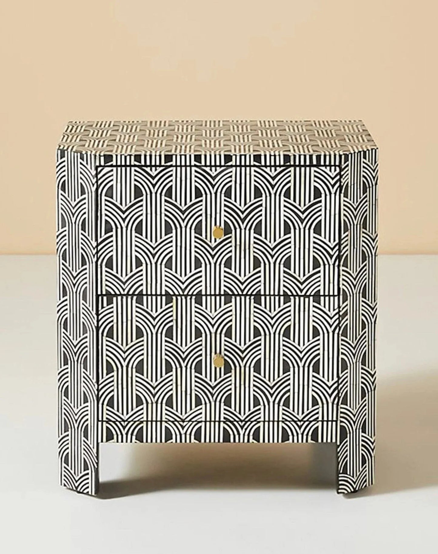 Handcrafted bone Inlay Geometric Pattern Nightstand