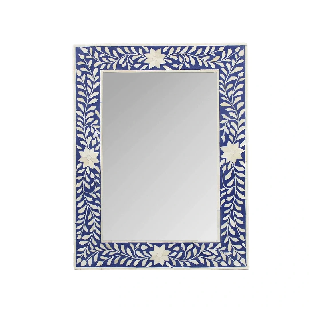 Bone Inlay Blue Floral Mirror Frames with Complimentary Mirror