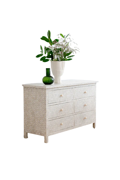 Bone Inay Chest of 6 Drawers Geometric Design