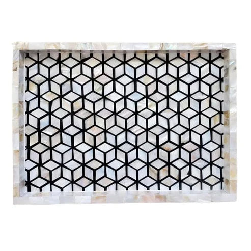 Mother of pearl inlay Rectangle Honey comb pettern serving tray