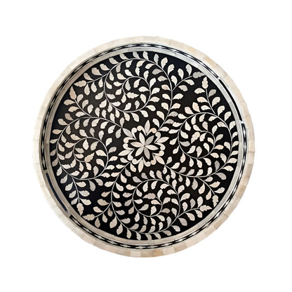 Handcrafted Bone Inlay Black Round Serving Tray – Customized Luxury Home Decor