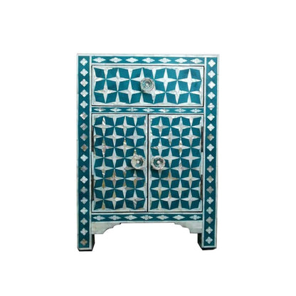 HANDMADE  CUSTOMIZED MOTHER OF PEARL BEDSIDE TABLE /  Star-Eye Pattern