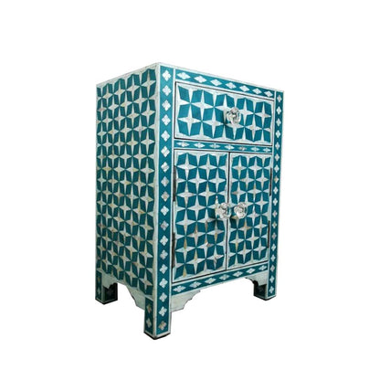 HANDMADE  CUSTOMIZED MOTHER OF PEARL BEDSIDE TABLE /  Star-Eye Pattern