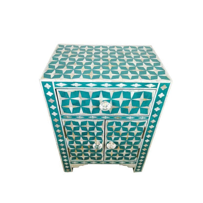 HANDMADE  CUSTOMIZED MOTHER OF PEARL BEDSIDE TABLE /  Star-Eye Pattern