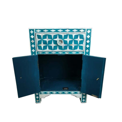 HANDMADE  CUSTOMIZED MOTHER OF PEARL BEDSIDE TABLE /  Star-Eye Pattern